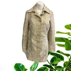 DALIA COLLECTION GOLD AND IVORY BROCADE LIGHT WEIGHT COAT TWO SIDE POCKET SIZE 8